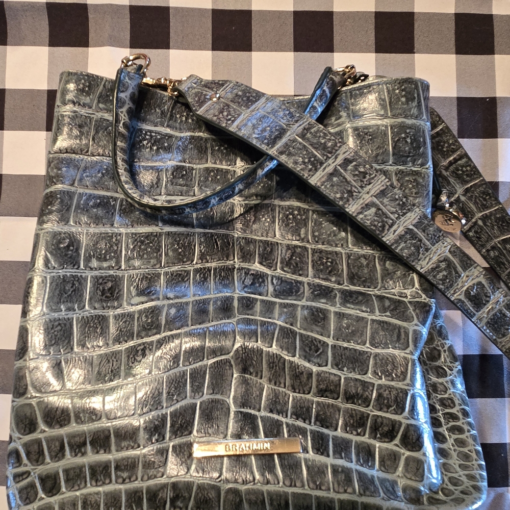 Brahmin Green Blue Crocodile Embossed Women's Bag